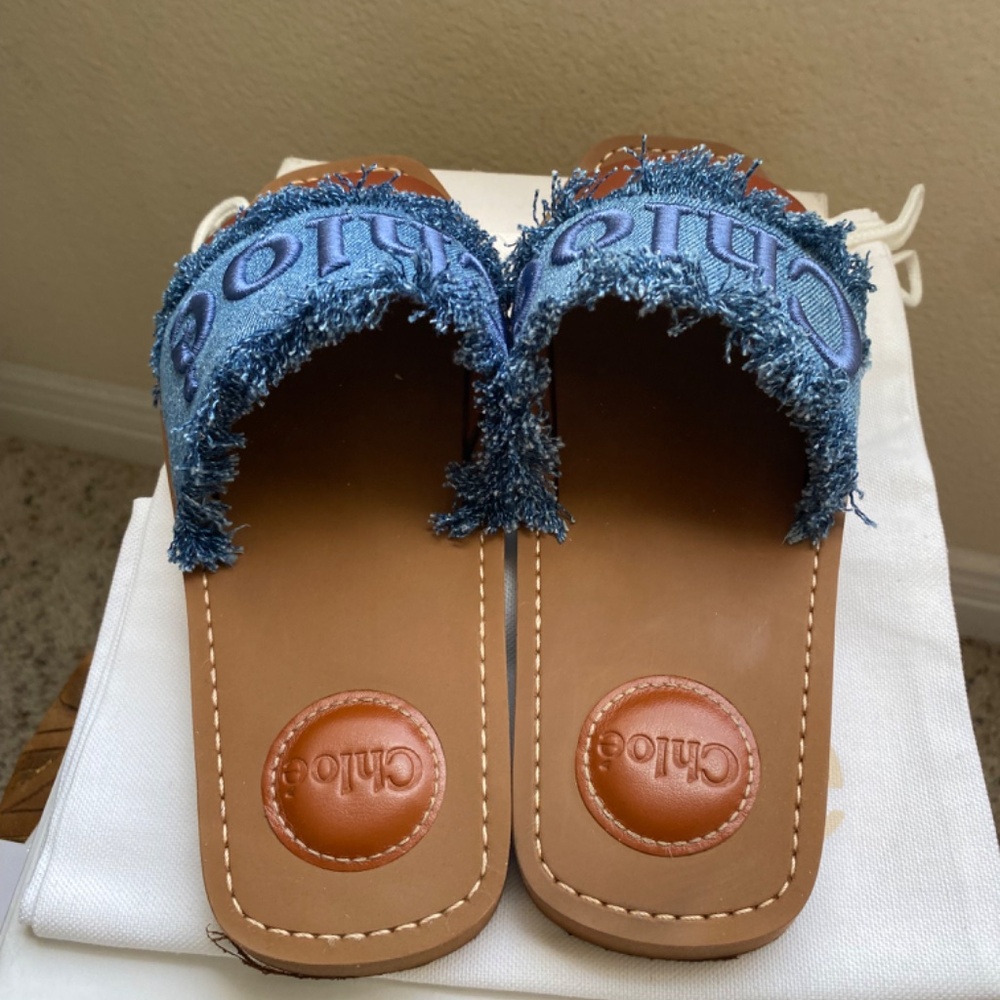 Chloe Woody Denim Slides - Picture 5 of 10